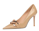 Pointed Toe Metal Embellished  Stilettos EU 33 / Tan / 9.5CM